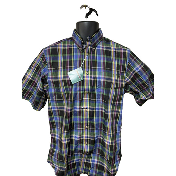 Savile Row Shirt Mens Size Small Blue Plaid New Short Sleeve Button Down - Picture 1 of 12